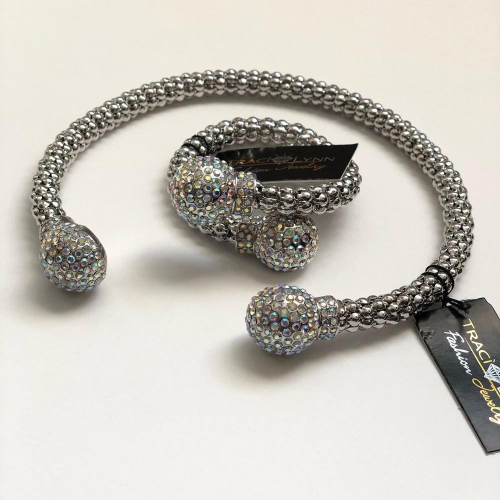 Traci Lynn Diva Silver Choker Bracelet Set